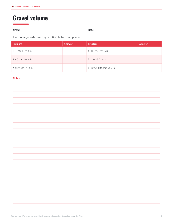 Preview of Printable Driveway Gravel Worksheet